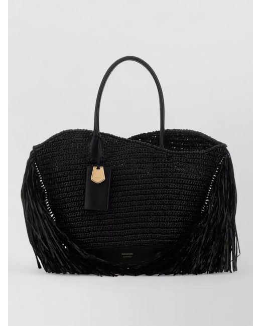 Ferragamo Black Soft Bag Raffia Shoulder Bag
