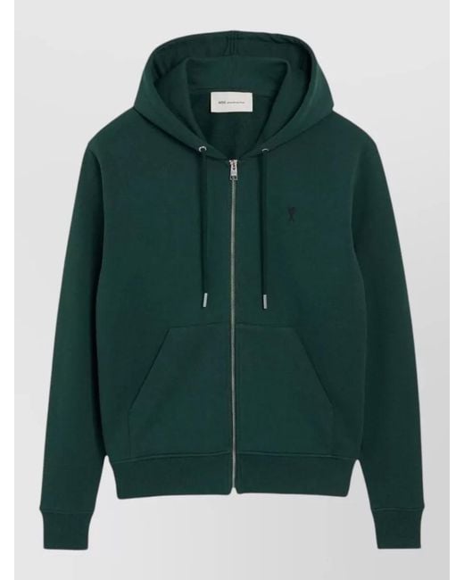 AMI Green Crewneck Jacket Hood Front Pockets Design for men