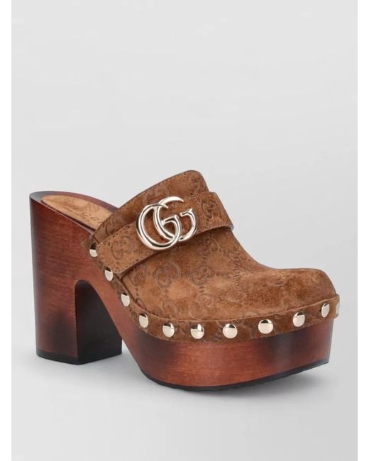 Gucci Brown Sandals Platform Sole Block Heel Studs