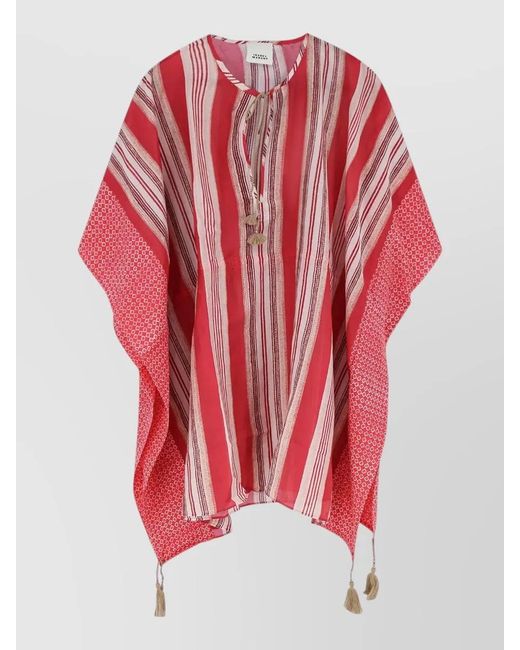 Isabel Marant Red Beachwear Loose Fit Short Sleeve Stripes Tassels