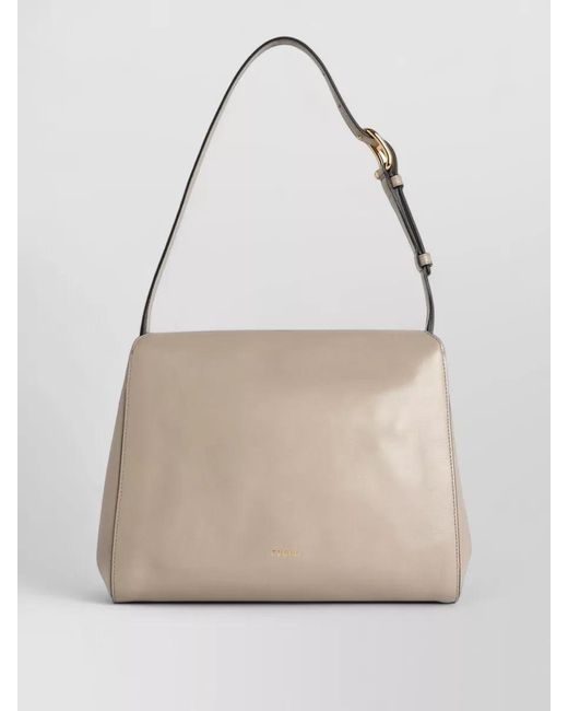 Furla Natural Domus S Shoulder Bag Linen Leather