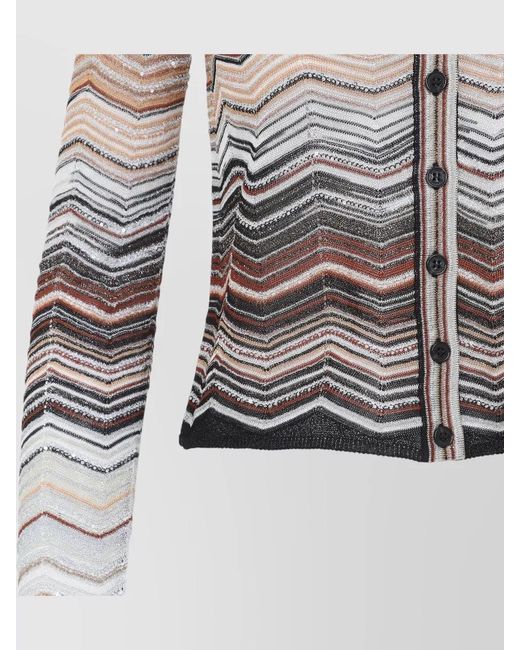 Missoni Gray Lamé Chevron V-Neck Long-Sleeve Cardigan