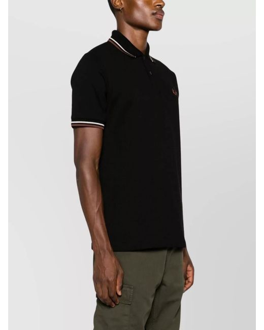Fred Perry Black Striped Cotton Polo Shirt for men
