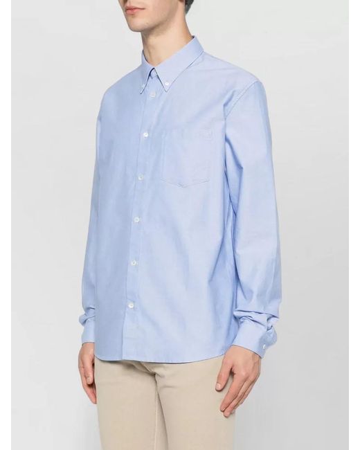 A.P.C. Blue Shirt Button Down Collar Cuffed Sleeves Pocket for men