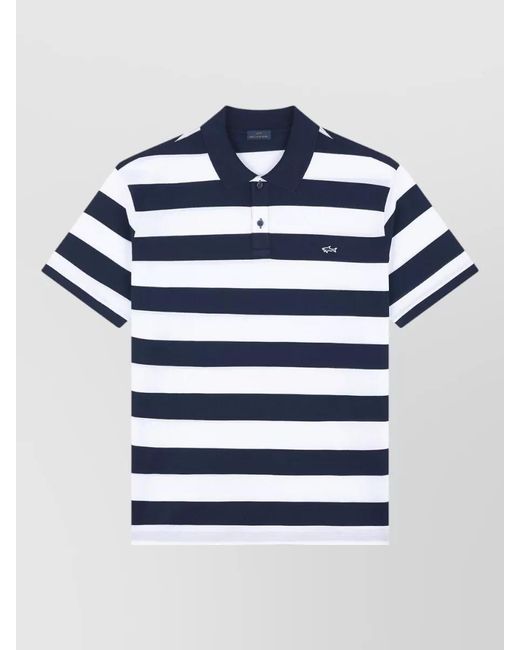 Paul & Shark Blue Cotton Striped Polo Shirt Short Sleeves for men