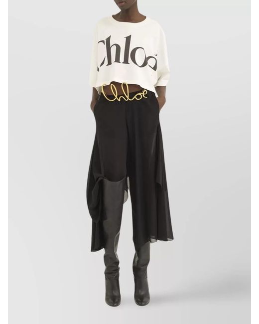 Chloé Natural Cotton Cropped Oversized Logo T-Shirt