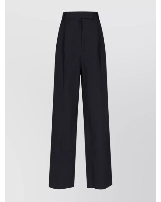 Frankie Shop Blue Straight Trousers Pleated Belt Loops Pockets
