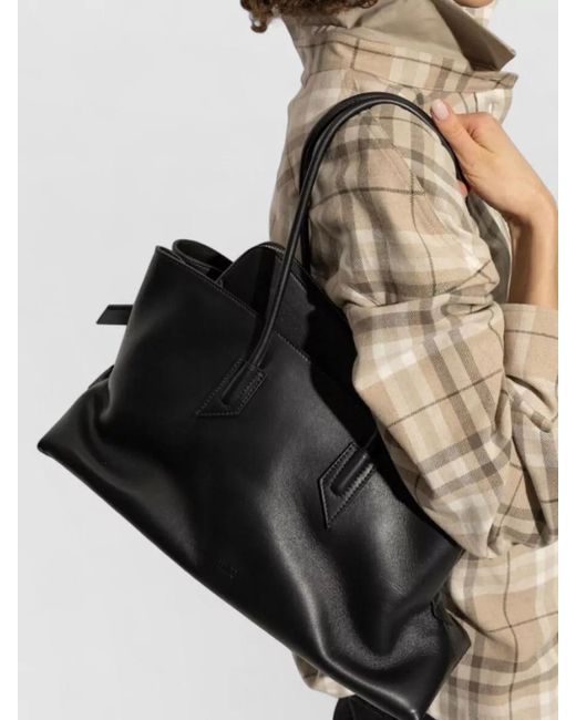 The Attico Black La Passeggiata Medium Leather Tote Bag