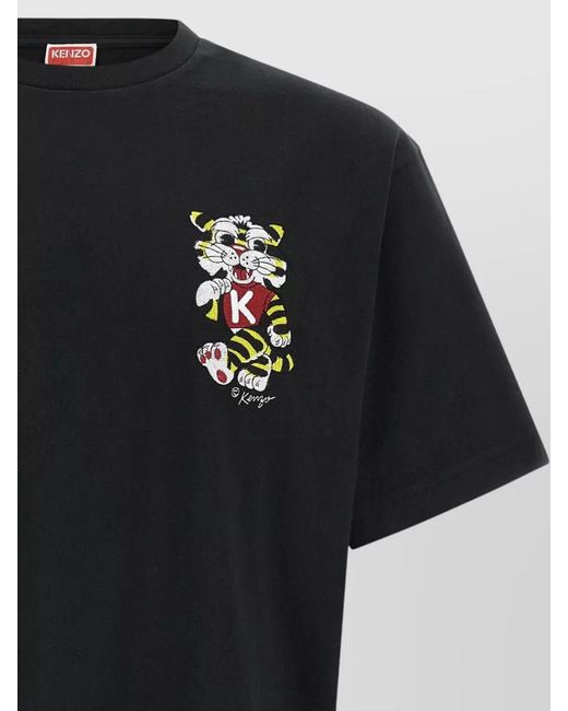 KENZO Black Cotton Oversized Embroidered T-Shirt for men
