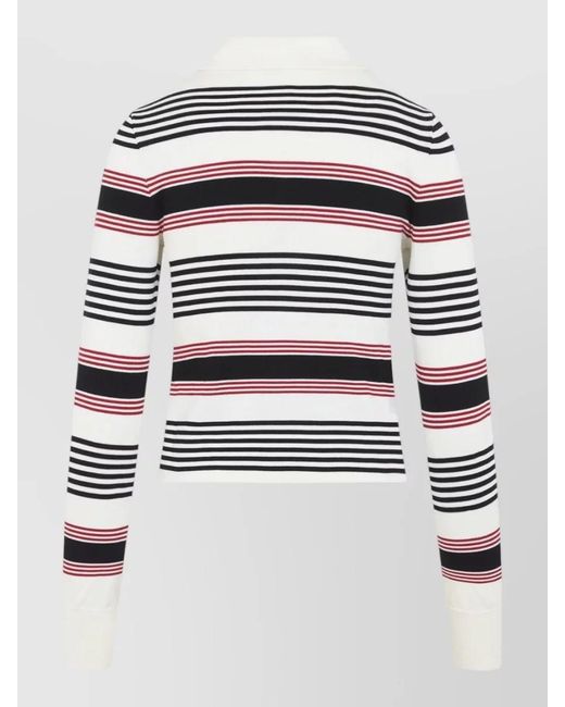Céline White Striped Ribbed Knit Polo Top