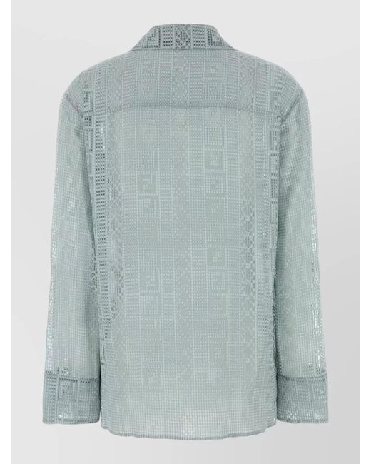 Fendi Blue Viscose Blend Shirt Long Sleeves Sheer for men
