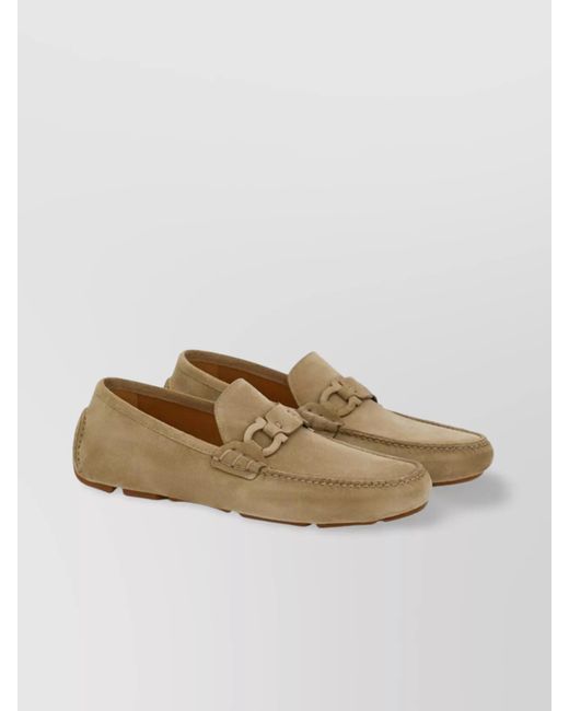 Ferragamo Natural Suede Moc Toe Driver Loafer With Rubber Sole for men