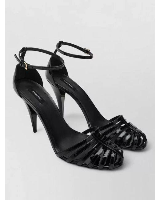 Givenchy Black Cage Heel Sandals Patent Leather Ankle Strap