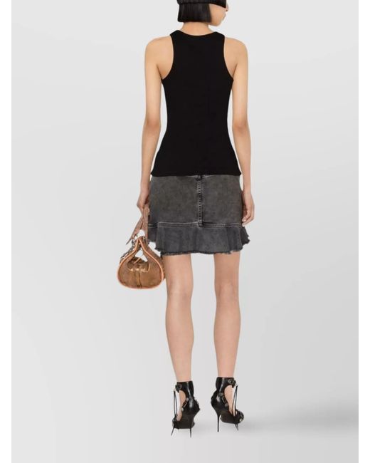 Blumarine Black Ribbed Cotton Logo-Embellished Tank Top