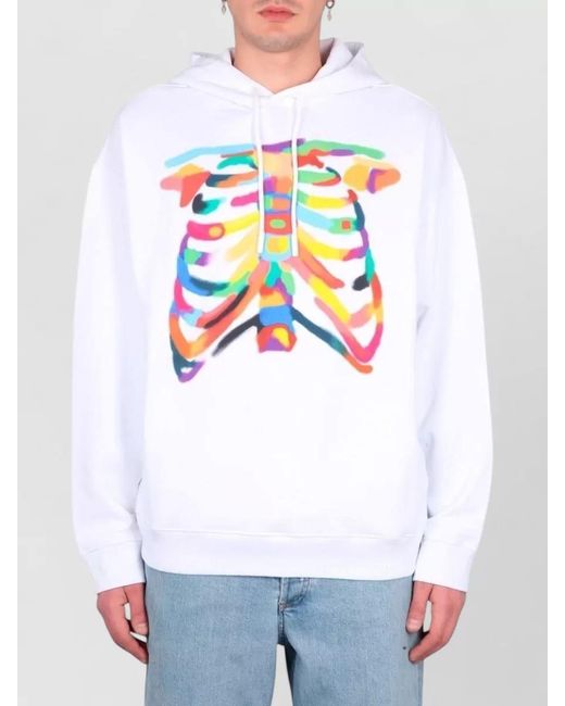 Marcelo Burlon Blue Graphic Hooded Sweatshirt Rib Cage Motif for men