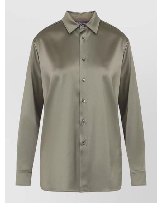 Ralph Lauren Green Adrien Silk Satin Shirt Long Sleeves
