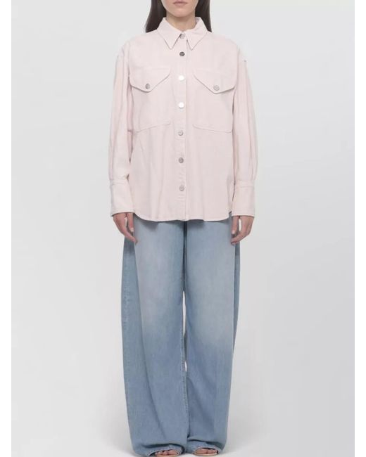 Dondup Pink Collar Shirt Long Sleeves Logoed Buttons Pockets
