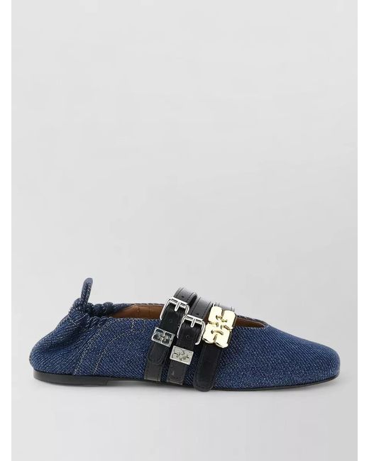 Ganni Blue Sue Triple Ballerina Shoes Mixed Toes