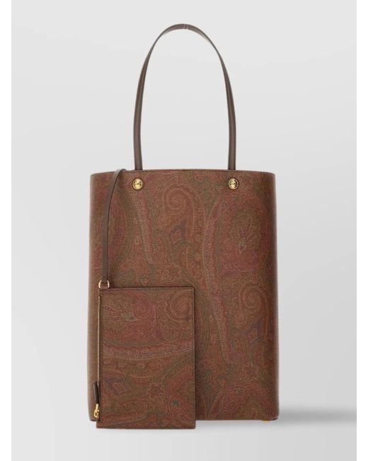Etro Brown Leather Paisley-Print Tote Bag for men