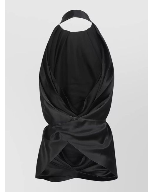 Wardrobe NYC Black Satin Halter Dress Tie Waist Wrap