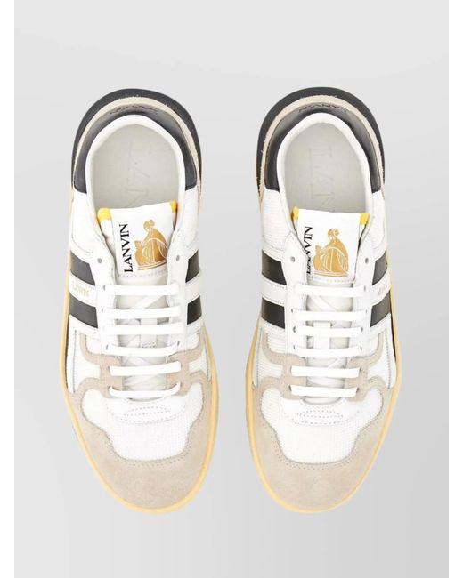 Lanvin White Mesh Suede And Nappa Leather Low-Top Sneakers
