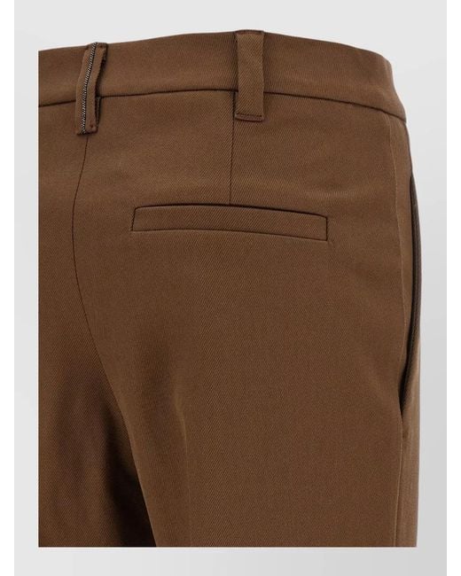 Brunello Cucinelli Brown Monile Cotton Tailoring Cropped Pants