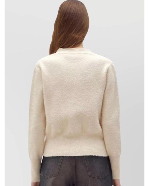 Blugirl Blumarine Natural V-Neck Sweater With Button Embellishments And Long Sleeves
