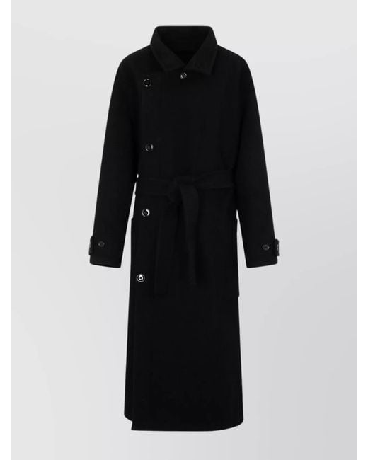 Lemaire Black Belted Waist Wrap Wool Coat