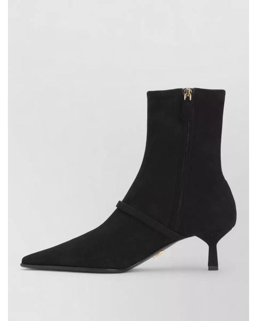Prada Black Pointed Toe Kitten Heel Ankle Strap Pump