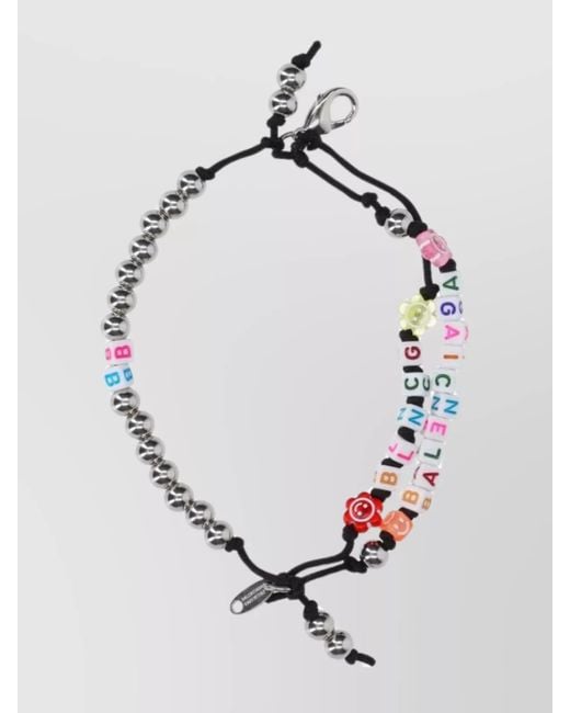 Balenciaga White Beaded Bracelet With Flower And Letter Design