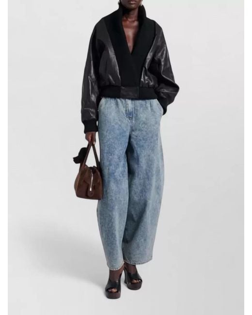 Magda Butrym Black Ribbed Leather Cropped Jacket Relaxed Fit