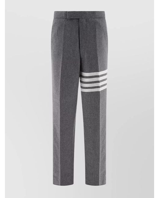Thom Browne Gray Wool Cashmere Flannel Mid-Rise Straight-Leg Tailored Trousers for men