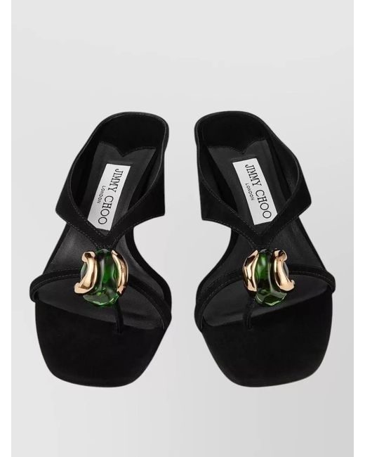 Jimmy Choo Black Leather Embellished Thong Sandals