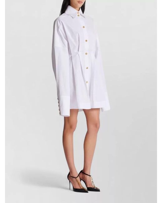 Balmain White Cotton Long-Sleeve Poplin Mini Dress