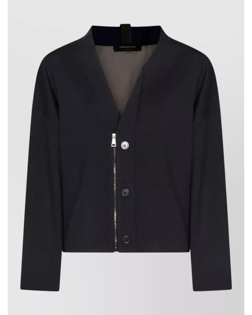 Fabiana Filippi Black V Neck Cropped Knitwear Long Sleeves Buttons