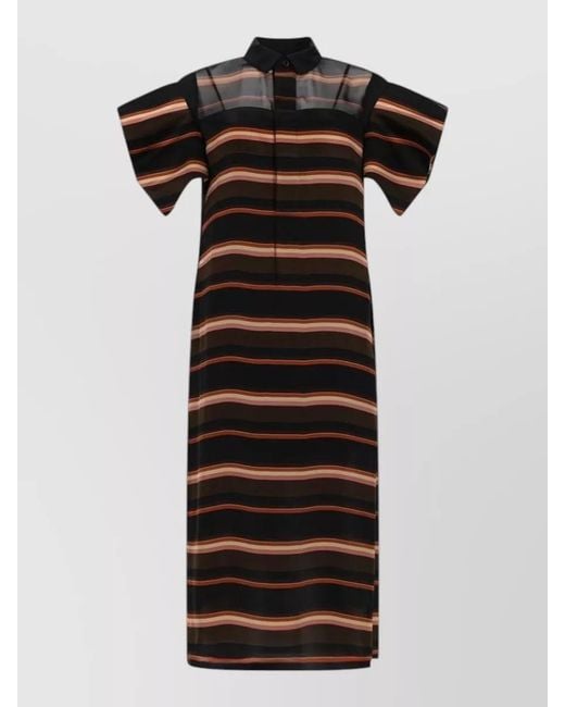 Sacai Black Striped Midi Dress