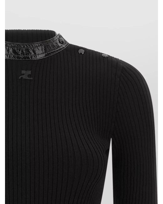 Courreges Black Vinyl Collar Sweater High Neck Buttons