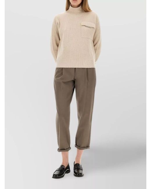 Brunello Cucinelli Natural Cashmere Knit Sweater Chest Pocket