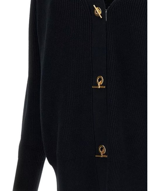 Elisabetta Franchi Blue V Neck Cardigan Long Sleeves Ribbed