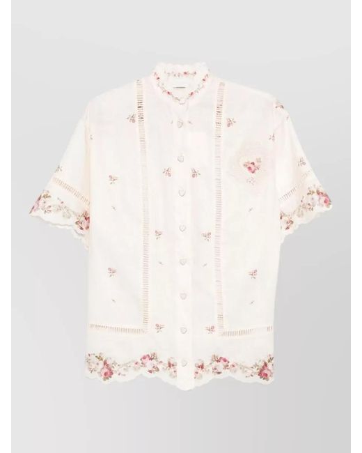 Zimmermann Natural Patience Linen Shirt Short Sleeves Embroidery