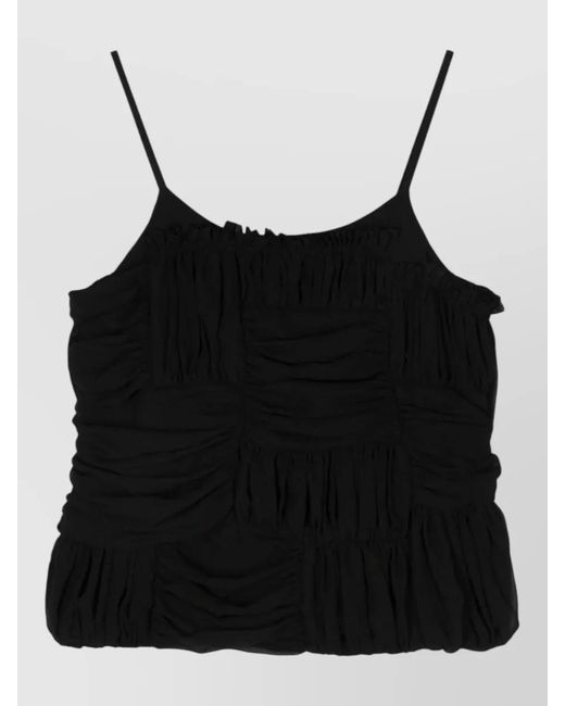 Comme des Garçons Black Sleeveless Ruched Top Round Neck Ruffles