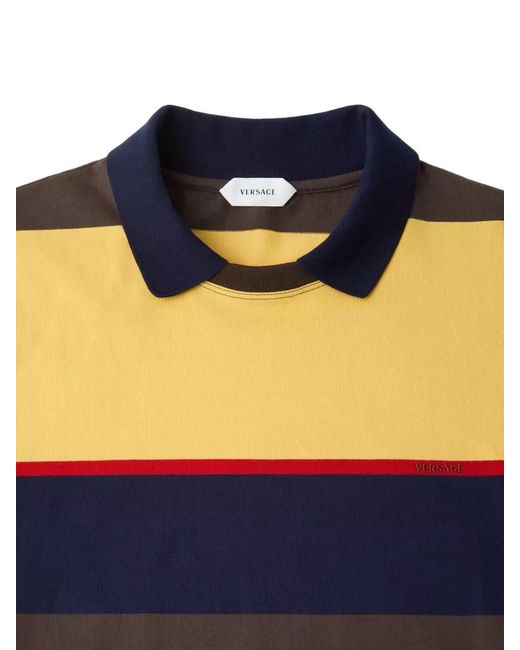 Versace Blue Cotton Jersey Polo Shirt Color Block for men