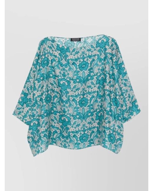 Gianluca Capannolo Blue Laura Silk Blouse Floral Pattern Sleeves