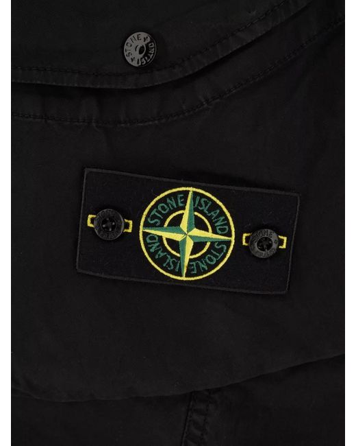 Stone Island Black Stretch Cotton Pants Cargo Pockets Buttons for men