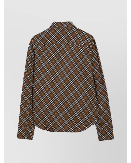 Burberry Brown Check Cotton Shirt Cuffed Sleeves