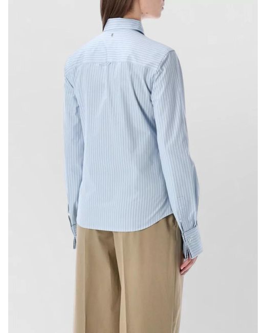 AMI Natural Striped Ruffled Long-Sleeve Cotton Shirt