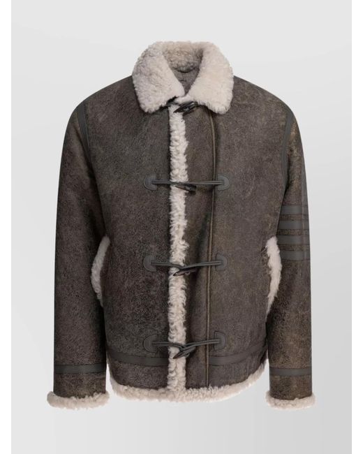 Thom Browne Black Trimmed Jackets With Pockets And Textured Finish for men