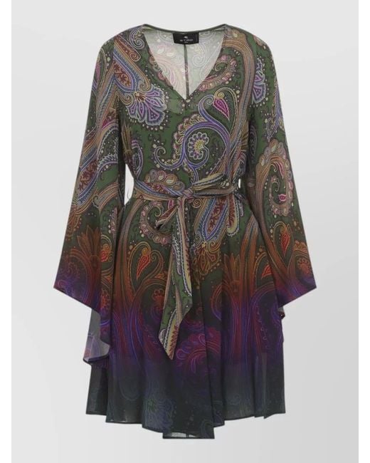 Etro Gray Beach Dress Long Sleeve Tie Waist