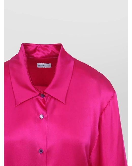Dries Van Noten Pink Clea Shirt Collared Neck Satin Finish