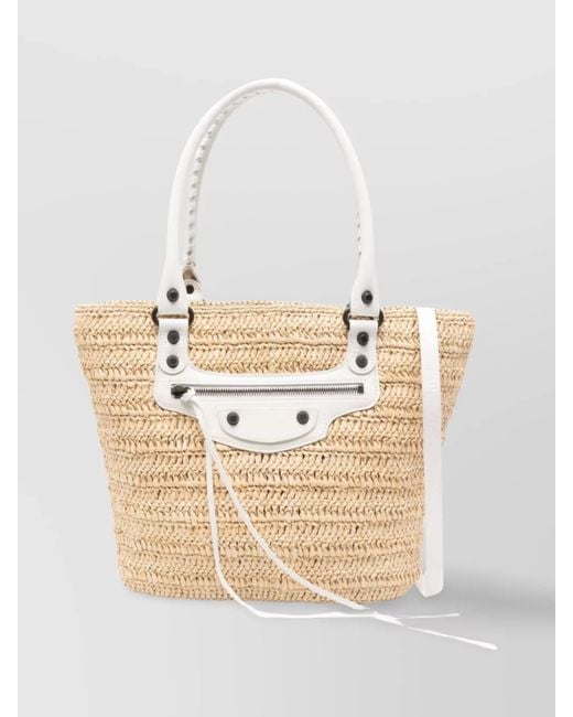 Balenciaga Natural Shoulder Bags With Contrast Stitching And Metal Hardware